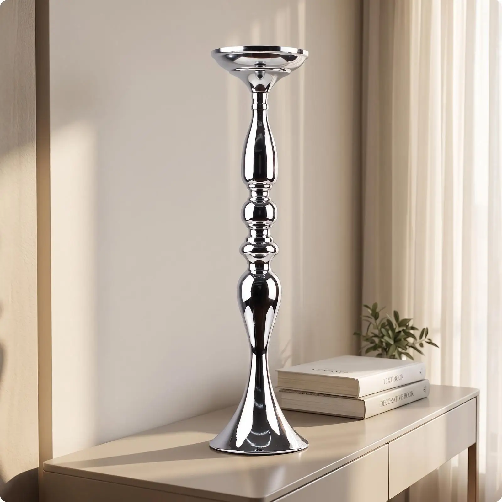 Candle Holder with Pedestal Base Tall Candlestick Holder Decor Mirrored Stable for Tabletop, Weddings