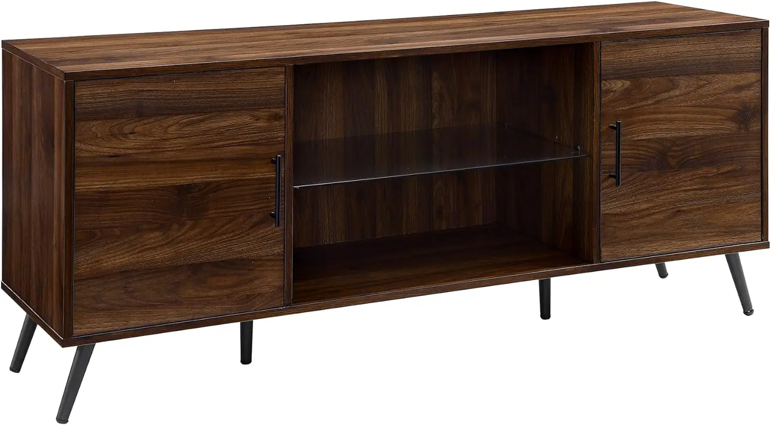 

Walker Edison Saxon Mid Century Modern Glass Shelf TV Stand for TVs up to 65 Inches, 60 Inch, Walnut