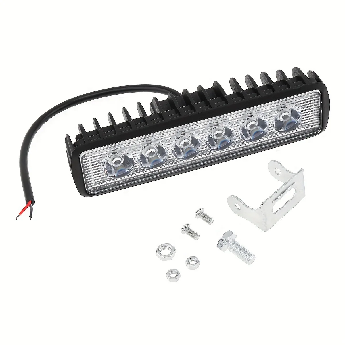 Car LED work light, one-shaped 6-light 18W strip light 12V off-road vehicle front light auxiliary daytime running light