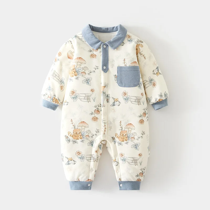 Baby Jumpsuit 120G Cotton-Padded Quilted Go out in Autumn and Winter Romper Warm Thickened Cotton-Padded Romper for Children