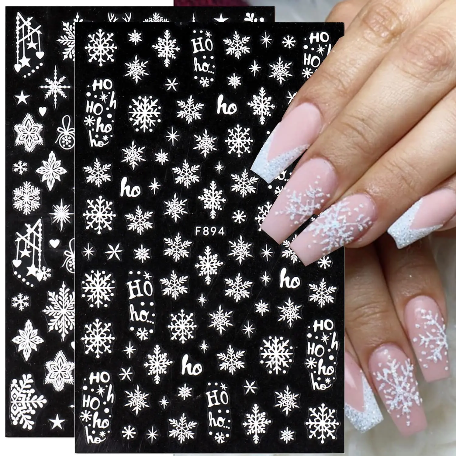 1 Stück Weihnachten weiße Schneeflocke Nail Art Aufkleber Glitzer Schnee Blume/Herz-Liebe/Hirsch Design Aufkleber Weihnachten stark klebende Nagel Patch