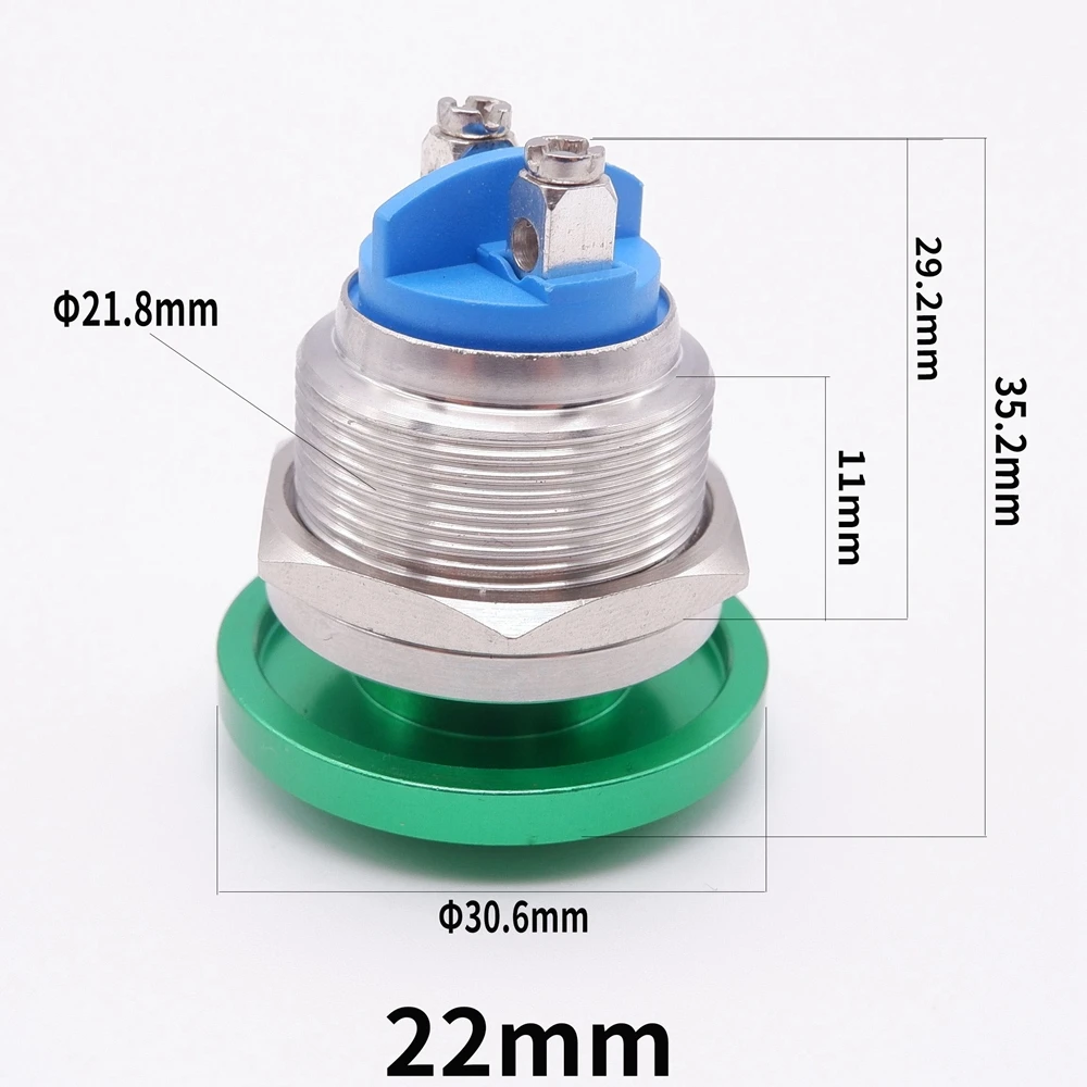 Interrupteurs poussoirs de commande de déconnexion, bouton d'arrêt, sonnette d'alimentation, borne à vis à Cristal automatique, acier inoxydable, tête de pièce plus lente, 16mm, 19mm, 22mm