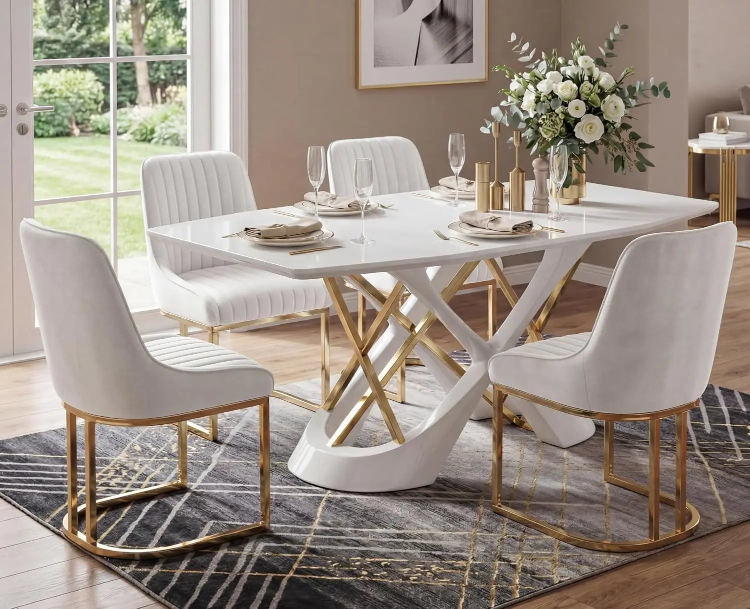 Velvet Upholstered Dining Chairs Set of 4 Modern Accent Dining Room Chairs with Gold Metal Base Comfy Padded, Customized