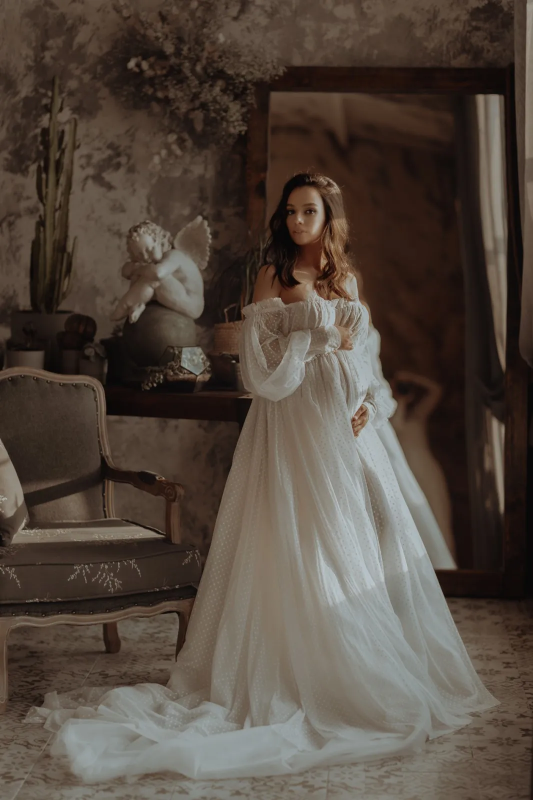 Abiti coordinati per mamma e me Tulle Wave Point A Line Abito da sposa Abito fotografico per madre e figlia per ragazze