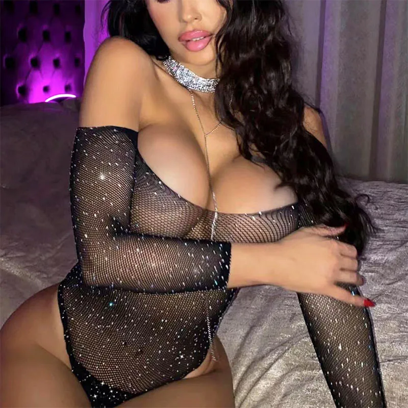 Hot Fishnet Bodysuit Sexy Lingerie Woman Mesh Bikinis Fancy Underwear Erotic See-through Clothes Porn Pajamas Sex Set Club Suit