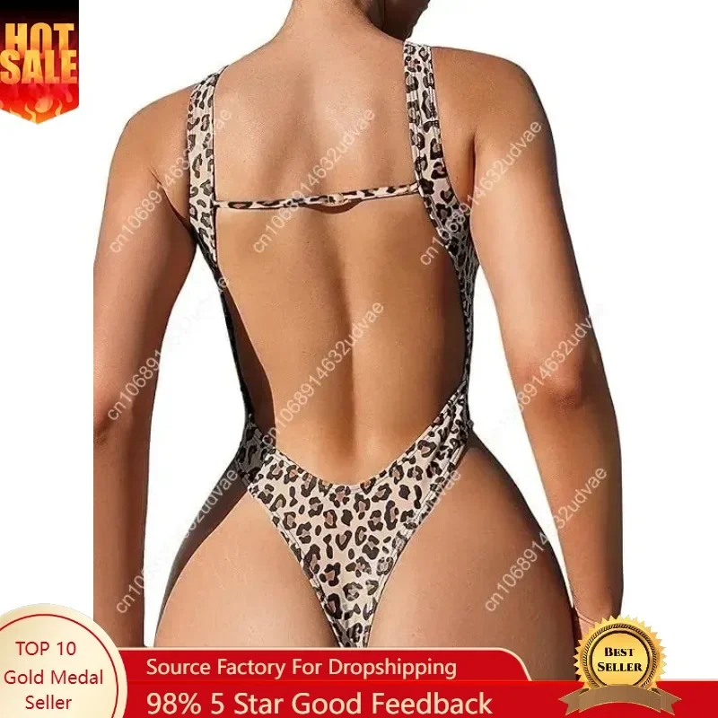 Sexy Backless Cheeky High Cut Leg Thong V Neck One Piece Swimsuit