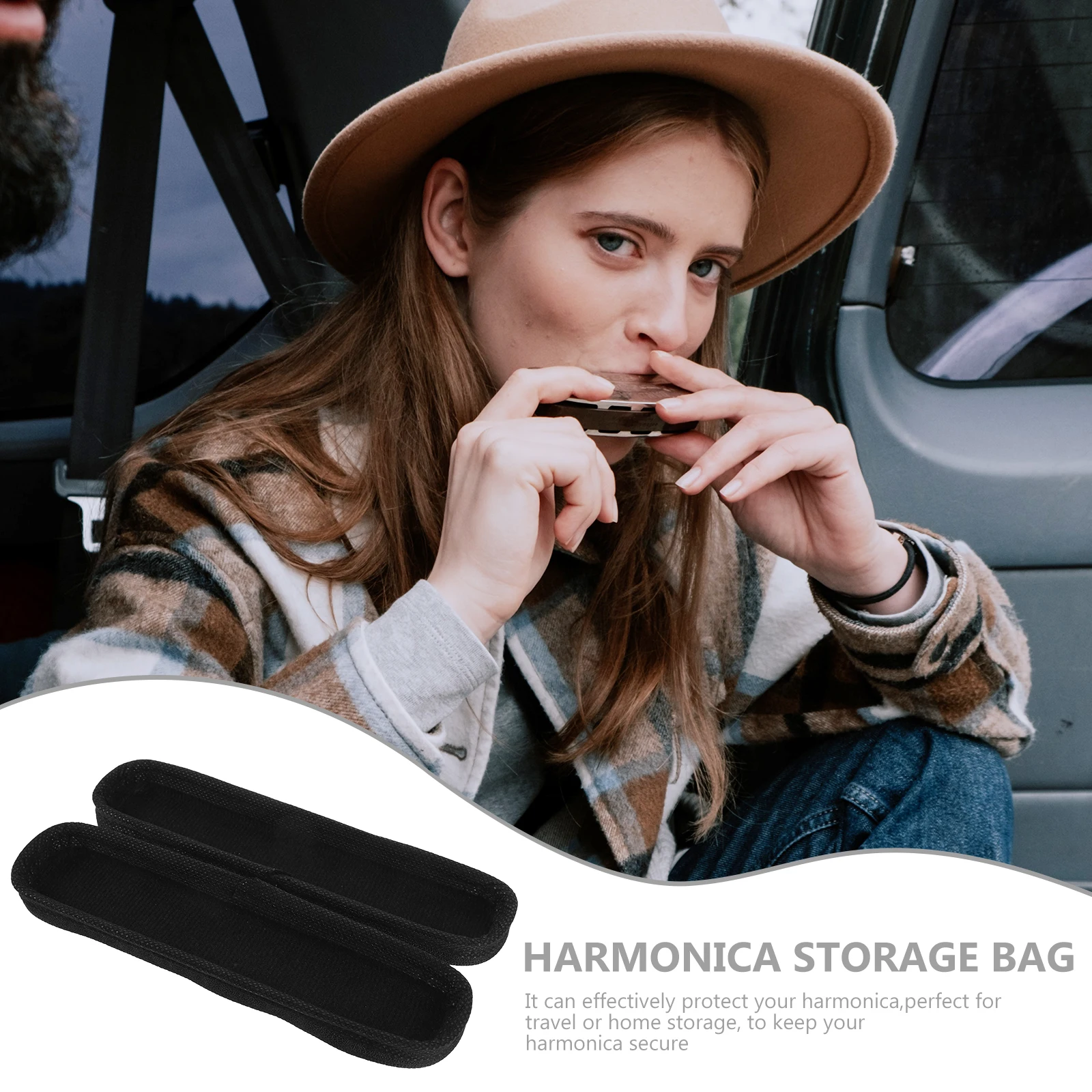 

2pcs Harmonica Case Container Shockproof Eva Protective Bag Storage Pouch For Travel Carrying Zipper Closure Lightweight Durable
