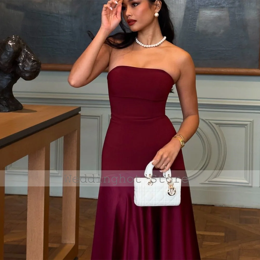 Borgonha vestidos de noite formais para mulheres sem alças sereia vestidos de noite longo trompete sem mangas sem costas festa de casamento dRess