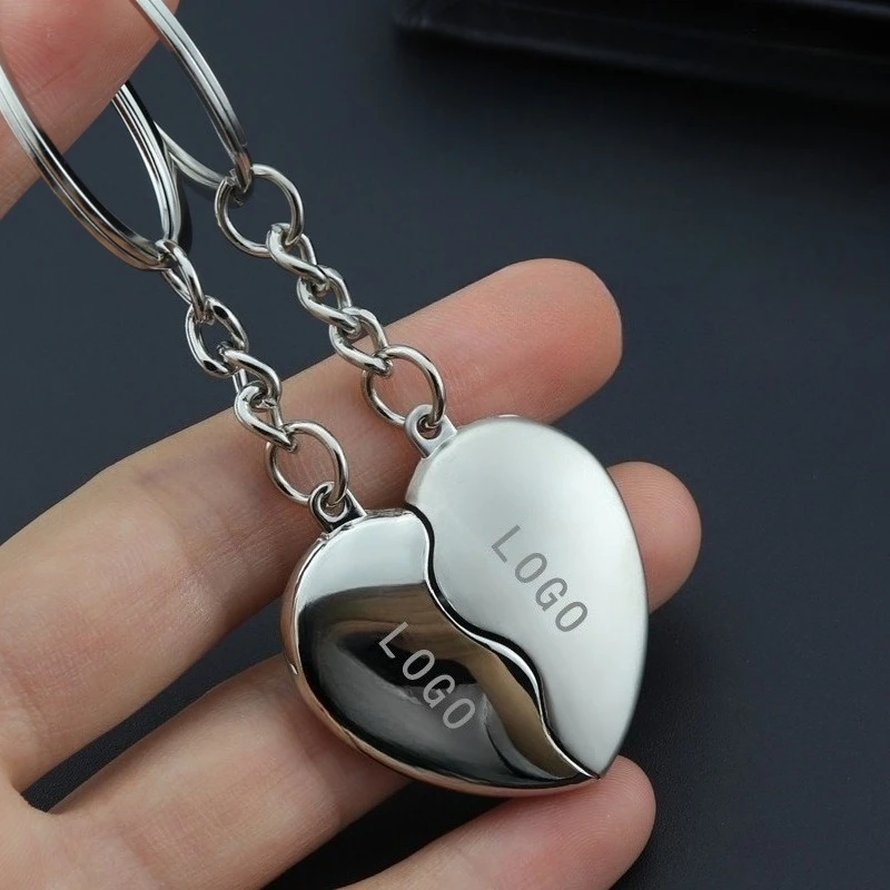 2-teiliges Set, personalisierbar, Name, Datum, Herzform, Metall-Schlüsselanhänger, Anhänger, Valentinstag, Paar, Schlüsselanhänger, Ring, Geschenk, individueller Logo-Schlüsselanhänger
