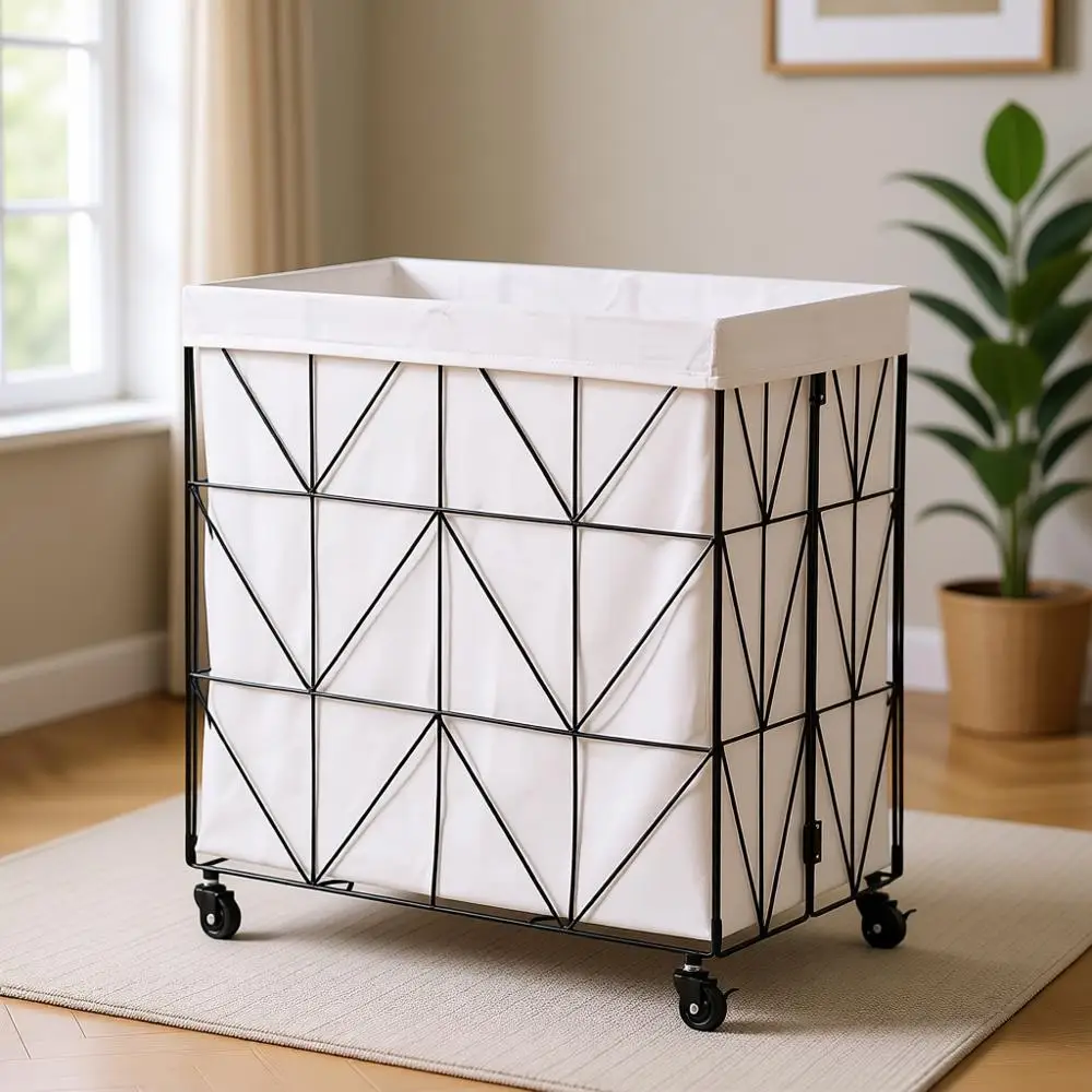 

Прочная металлическая корзина для белья на колесах, со съемным вкладышем, объемом 110 л для удобного хранения и транспортировки