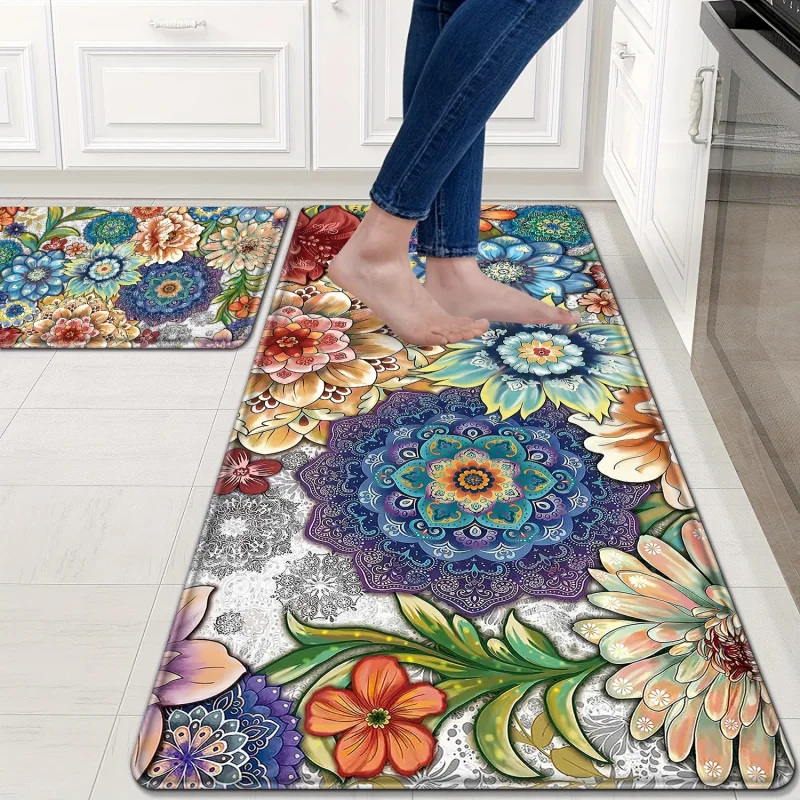 VIKAMA Boho Colorful Mandala Floral Long Kitchen Runner Mat Non Slip Washable Floor Mat Sink Entrance Home Decor Rug