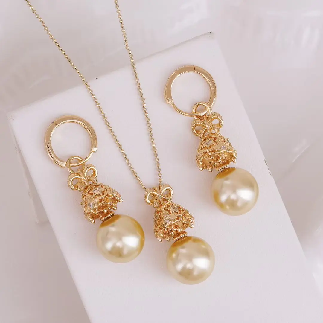 

S925 Sterling Silver Pendant and Earrings Set Base Mounts Findings Mounting Jewelry Set Parts Fittings for 10-11mm Pearls