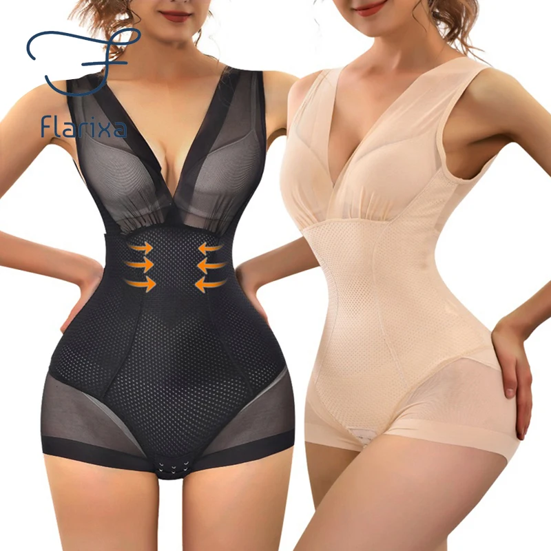 

Flarixa Thin Bodysuit Push Up Bodyshaper Mesh Tummy Control Shapewear Invisible Redress Waist Trainer Transparent Lingerie Faja