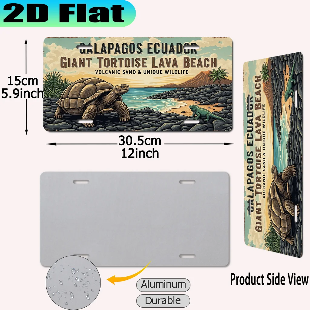 2D Flat, [2D Flat] 1pc, Galapagos Ecuador Giant Tortoise Lava Beach Volcanic Sand & Unique Wildlife Vintage Aluminum Sign (30.48