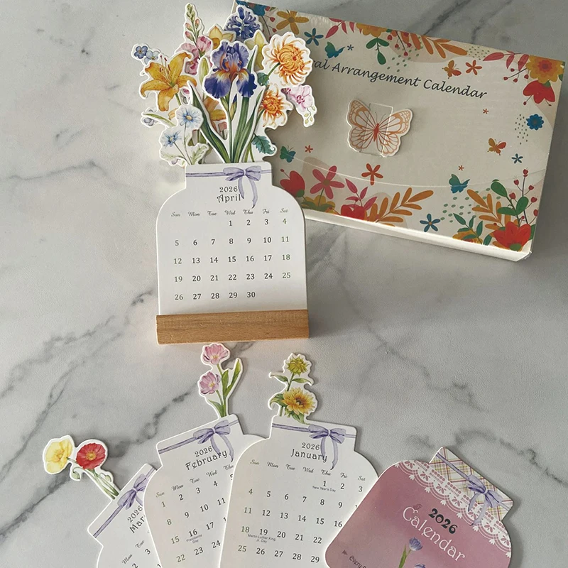 صديقة للبيئة ورقة زهرة سطح المكتب التقويم حامل خشبي التقويم لطيف رائعة الزخرفية زخرفة الخشب الطبيعي #4
