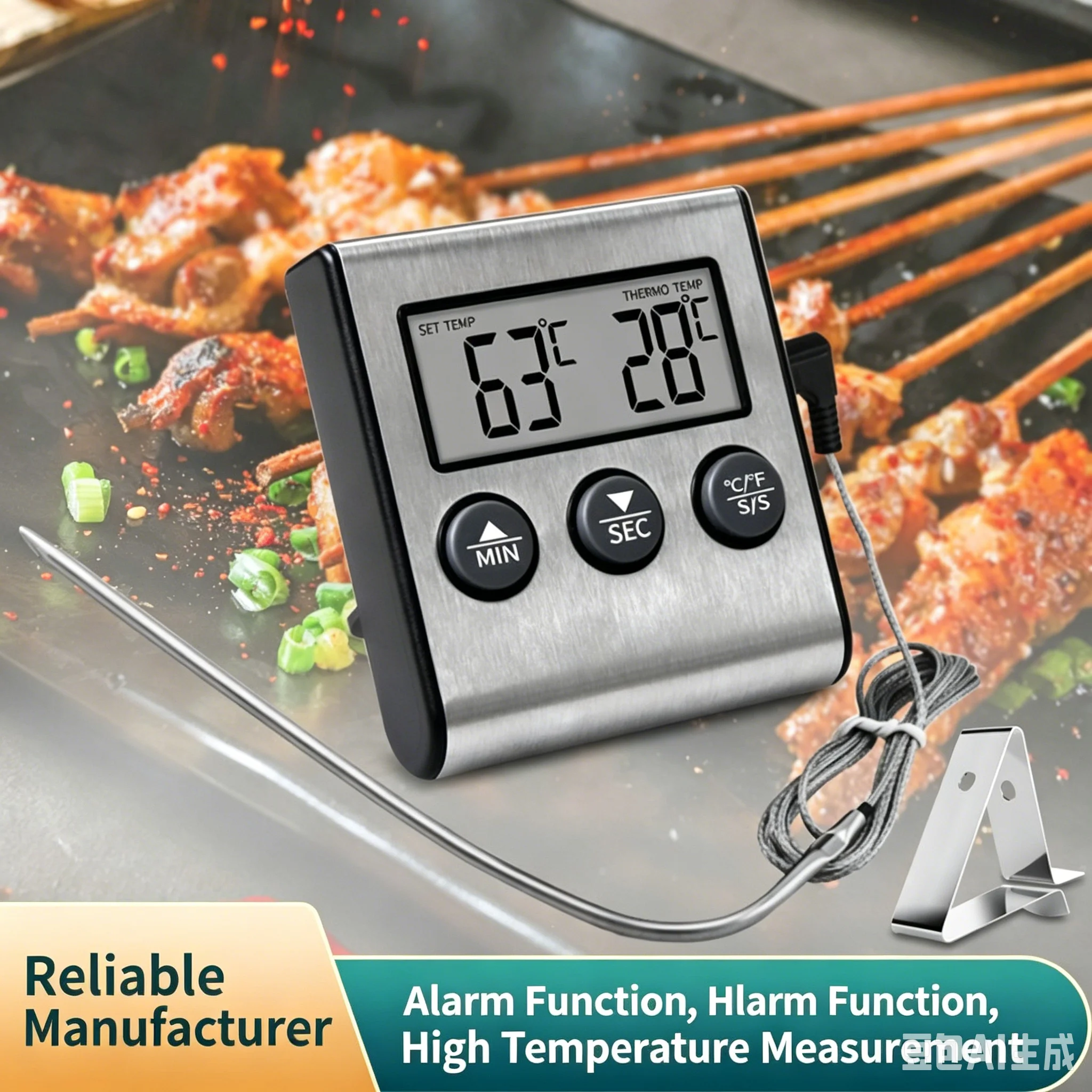 Cross-border kitchen cooking electronic food thermometer with alarm timer meat barbecue oven thermometer wholesale