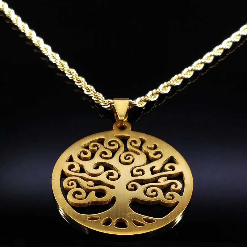 Tree of Life Stainless Steel Necklaces Gold Color Women Sweater Long Chain Necklaces Jewelry arbre de vie acier inoxydable