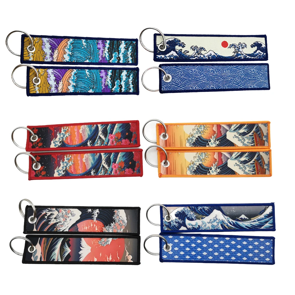 LLavero bordado elegante para mujer, bolso, mochila, adorno, Hokkaido Wave Sun, llavero de motocicleta, regalo único de Año Nuevo