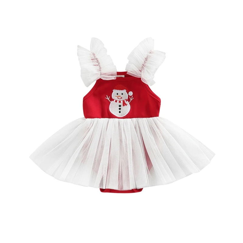 Toddler Girls Winter Holiday Sleeveless Snowflake Embroidery Tulle Patchwork Dress with A-line Skirt and Bow Detail