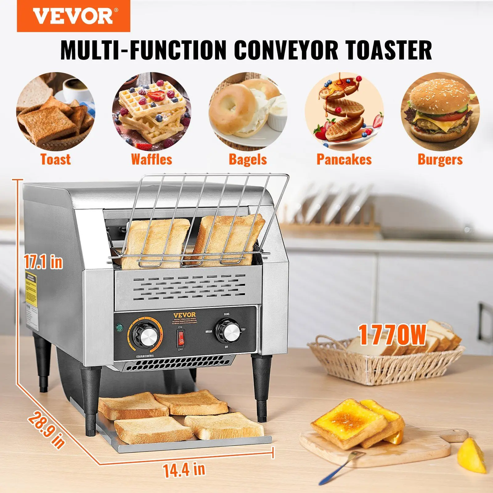 Heavy Duty Commercial Conveyor Toaster Oven 300 Slices/Hour Stainless Steel Conveyor Belt Toaster for Restaurant for Toasting