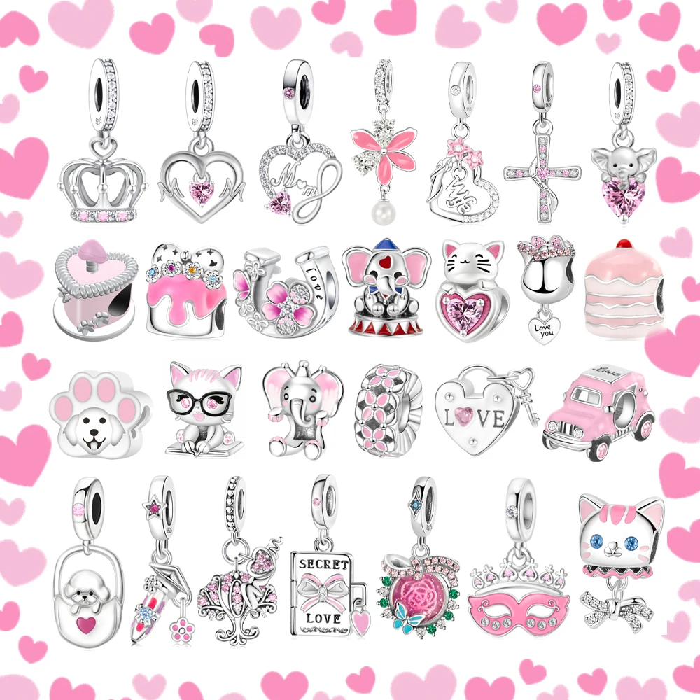 

925 Sterling Silver Octopus Beads & Family Tree & Heart Dangle Charm Fit Snake Bracelet Boutique Necklace Pink Pendant Gift