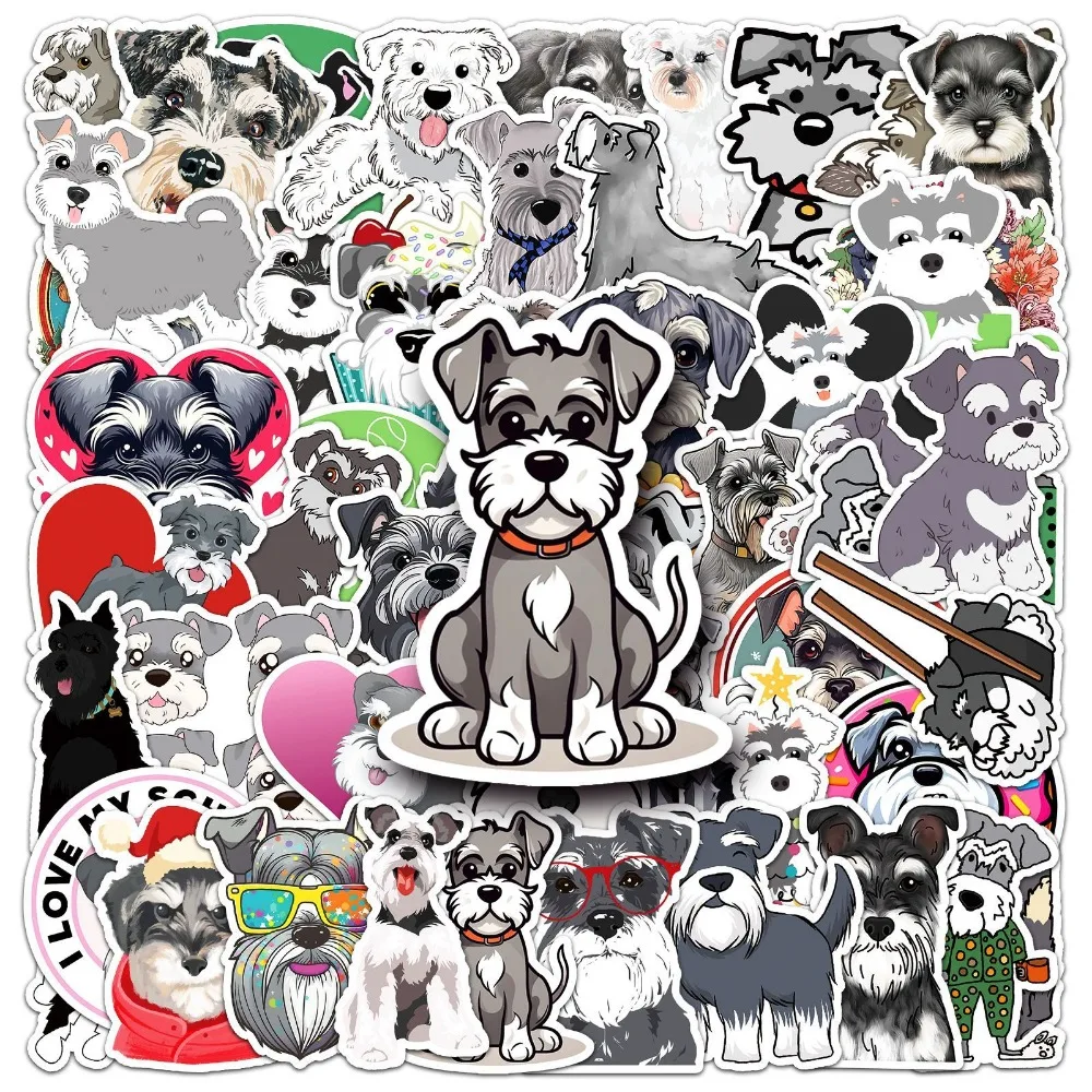 10/50pcs Cute Schnauzer Puppy Dogs Stickers Dog Kawaii Pet Cartoon Animals Gift Waterproof Decals for DIY Laptop Phone Mug Decor