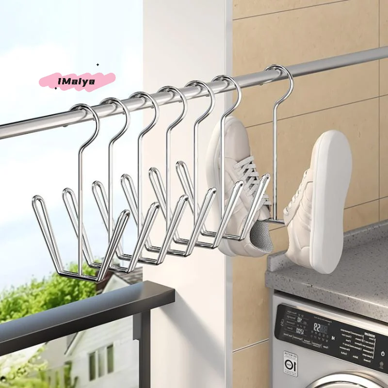 1/4Pcs U-Shaped Stainless Steel Shoe Drying Rack with Clothes Hanger Hook Space-Saving Wardrobe Storage Organizer Shoe Drying
