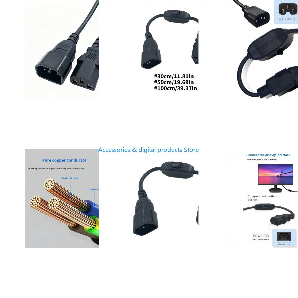 77JD 10A 250V Power Extension Cable C14 Male To C13 Female With Convenient Switches For Electronics