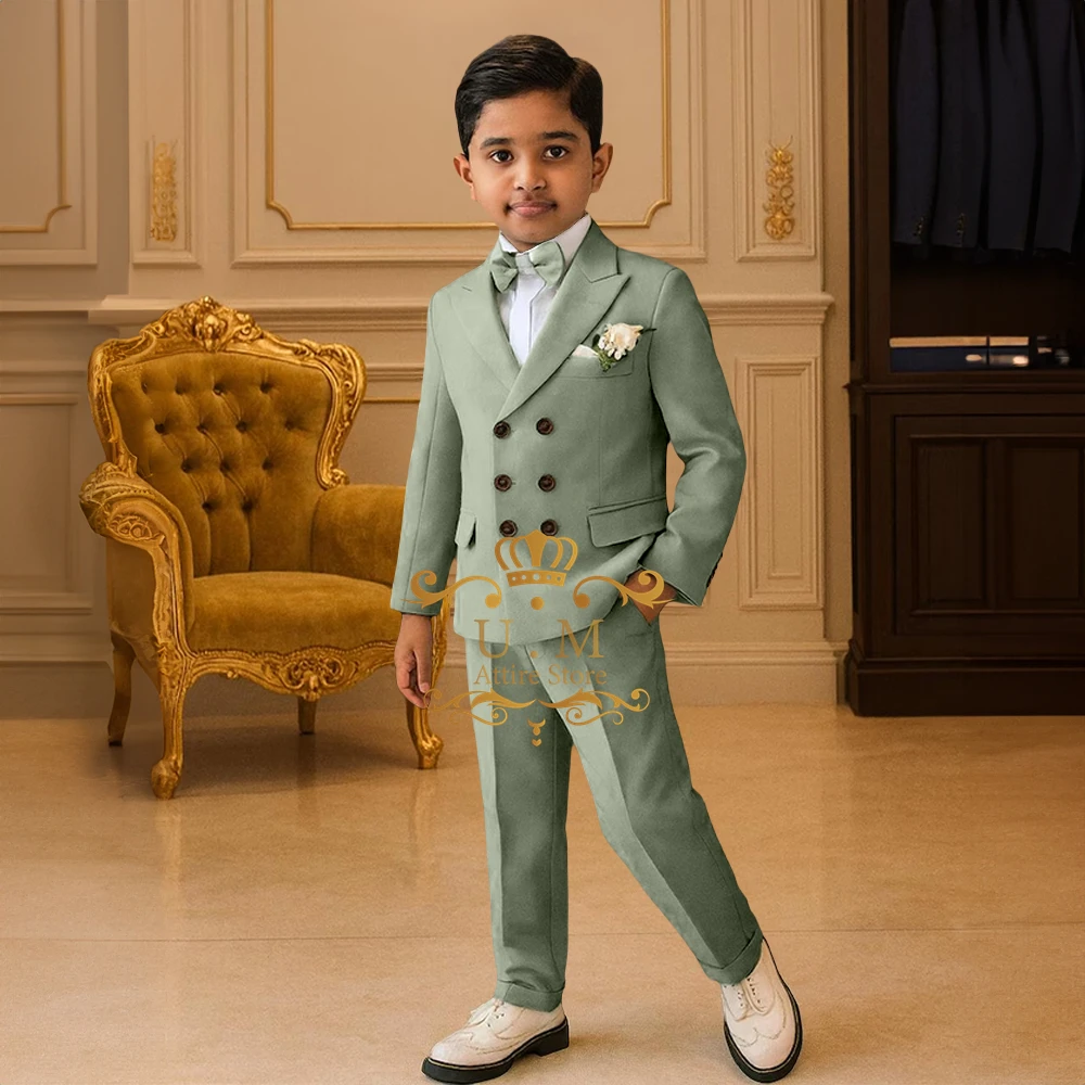 Boys Sage Green Suit  Kids Wedding Outfit Ring Bearer Tuxedo Formal Birthday Party Page Boy Outfit Toddler Dress 2-piece Set