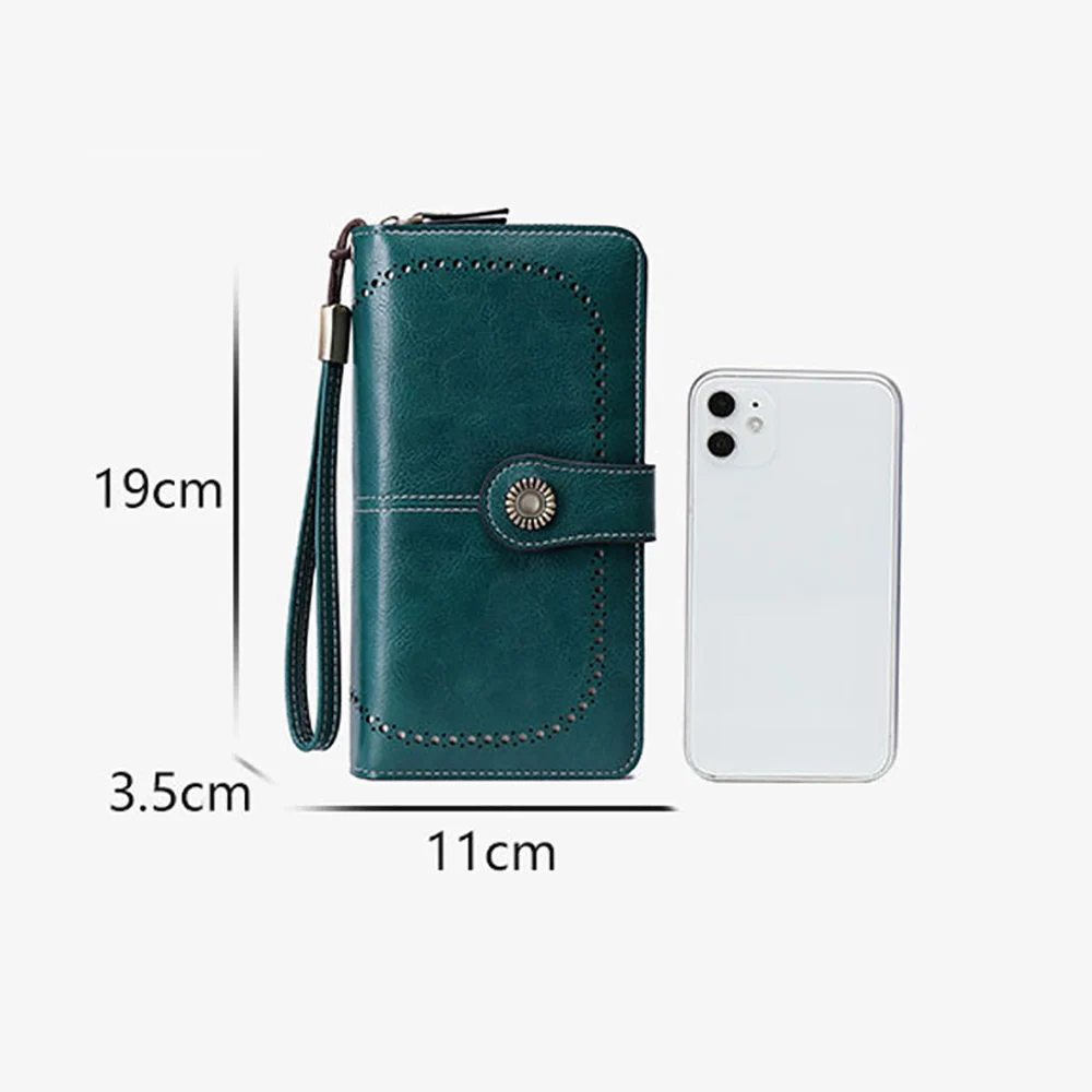 【Luxury Texture】RFID Blocking Long Women's Wallet Retro Hardware Hollow Design Wrist Strap Large Capacity