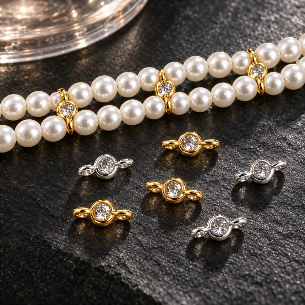 10/20pcs 18K Gold Plated With Zircon Double Hole Connector Charms For DIY Bracelets Necklaces Earrings Jewelry Making Supplies