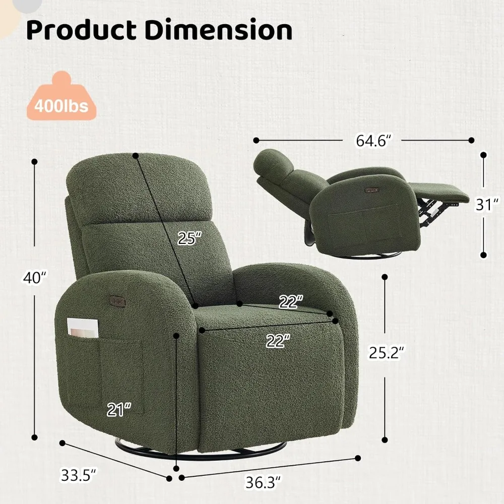 Power Nursery Glider Recliner, Boucle Swivel Rock Recliner with USB & Type-C, Nursery Rocking Chair Recliner with, Custom