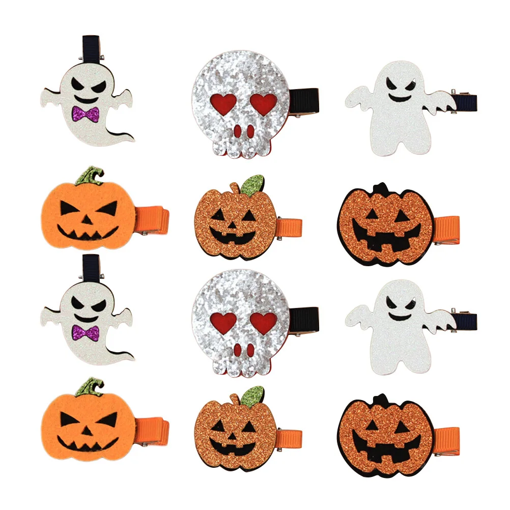 12 قطعة لباد القوس دبوس هالوين غطاء الرأس موضة دبوس الشعر الفتيات غطاء الرأس للأطفال القوس مشبك شعر اكسسوارات الزخرفية