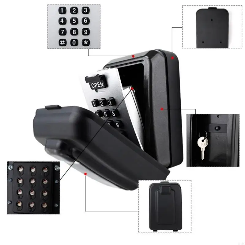 W89C Chave tecla Caixa travamento Montagem parede 12 dígitos fora da tecla Caixa segura Caixa segurança Caixa