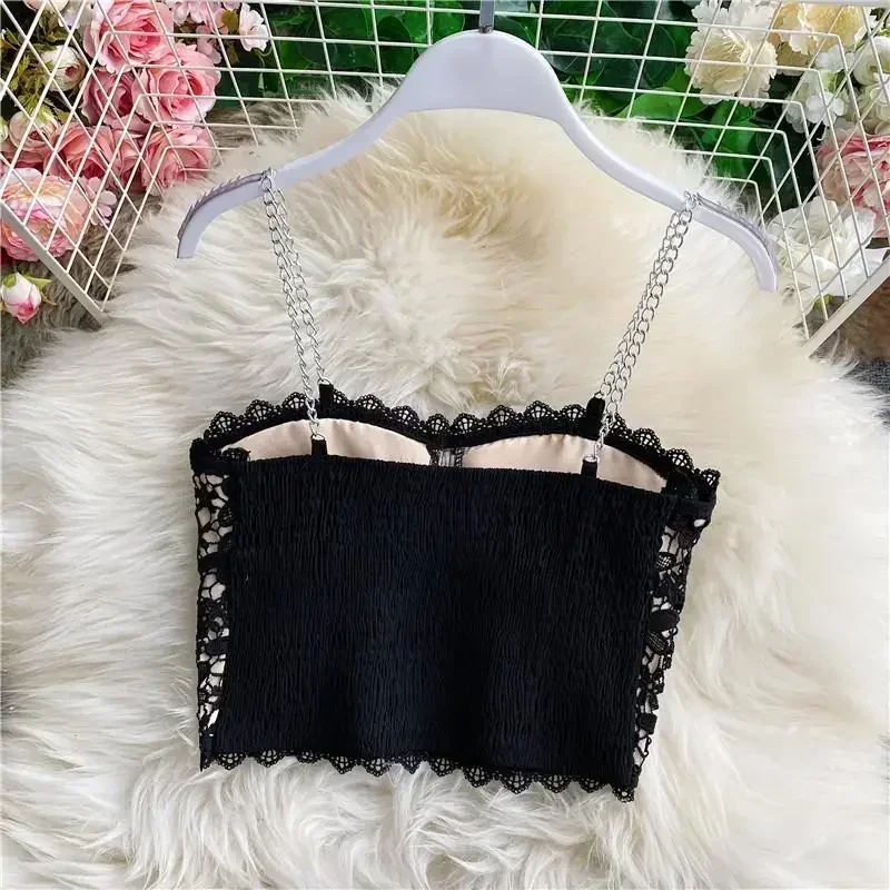 Camisole Women Solid Sexy Ladies Korean Style Popular Lace Design Chic Newest Hot All-match Off Shoulder Inside Minimalist Tops