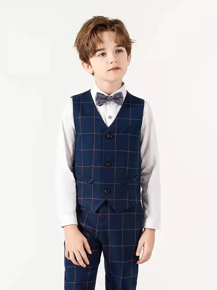 

Prince Kids 5Pieces/Set Vest Shirt Pants Bowtie Badge Photograph Suit Back To School Boys Tuxedo Dress Children Party Costume