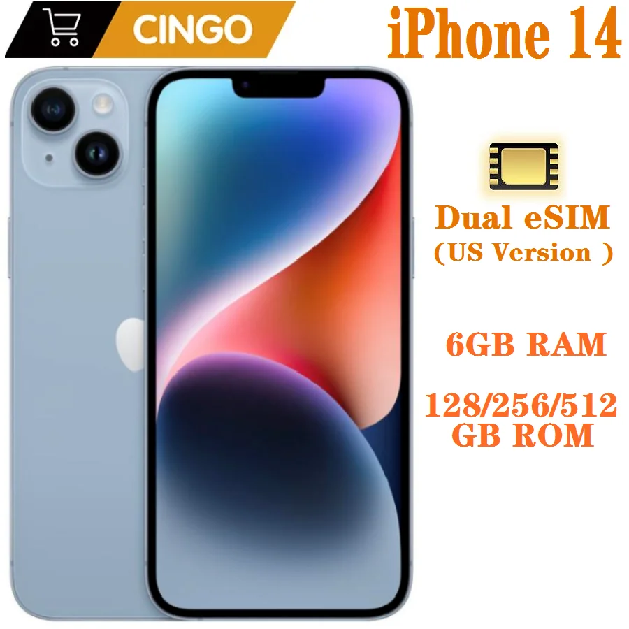 95% Nuovo Apple iPhone 14 6 GB RAM 128 GB/256 GB/512 GB ROM Dual eSIM 6.1 "Genuino Super Retina OLED Face ID NFC A15 5G cellulare