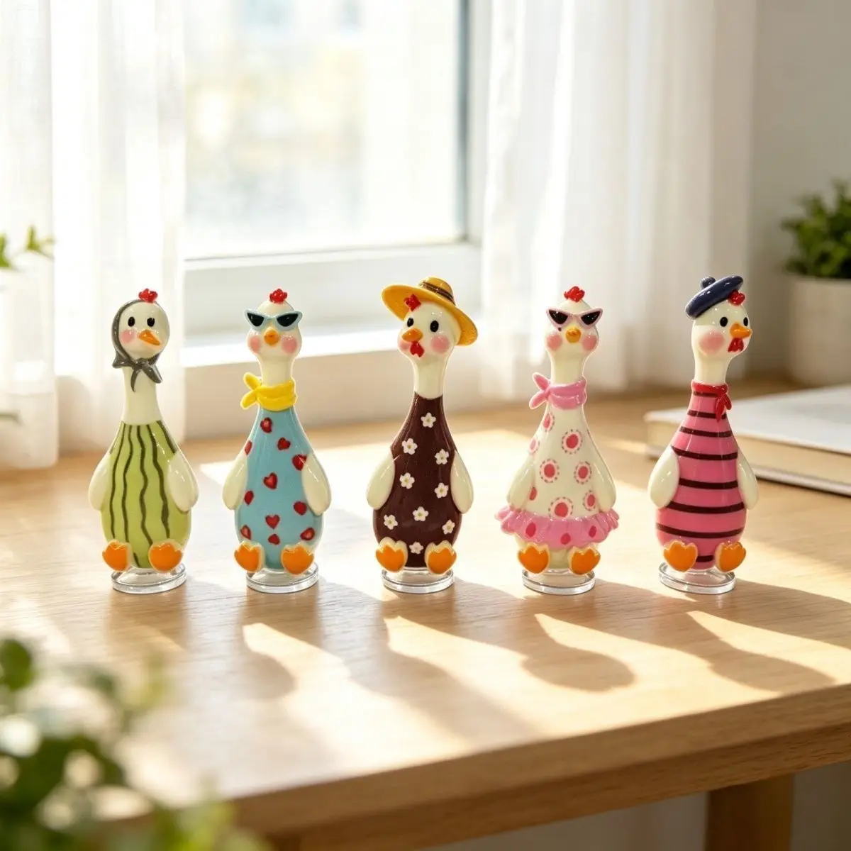5PCS Ugly-Cute Dressed Goose Figurine Ornament,Funny Autumn Car Dashboard Ornament,Kawayii Goose Interior Decor,Quirky Fall Gift