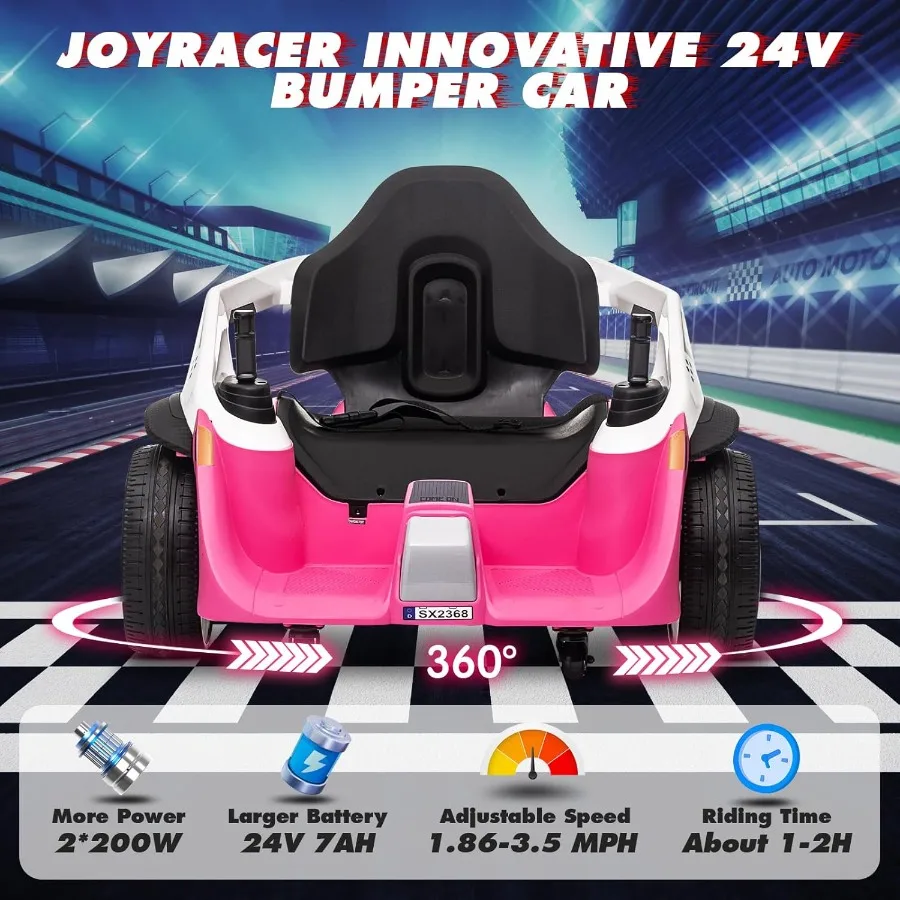 รถบั๊มพ์สำหรับเด็ก ความเร็วสูงสุด 3.5 ไมล์ต่อชั่วโมง ของเล่นไฟฟ้า 24 โวลต์ พร้อมรีโมทสำหรับผู้ปกครอง 3 ระดับความเร็ว หมุนได้ 360 องศา ° สปิน, เพลงบลูทูธ, อีเล็คทริคบัม