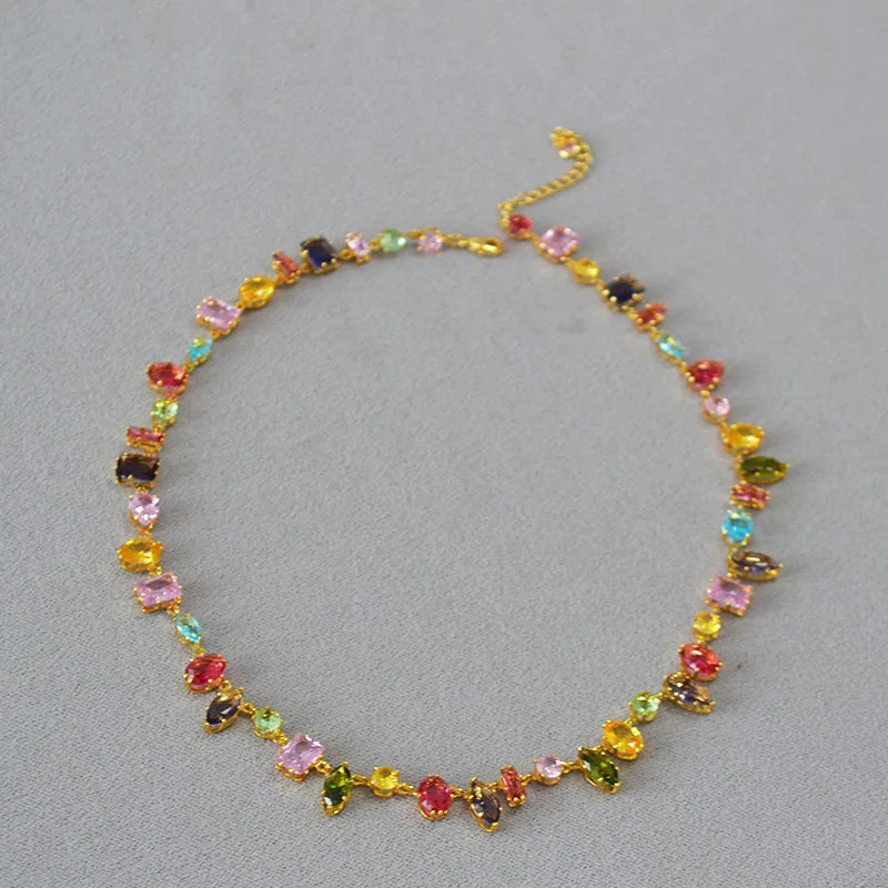 

Japanese and Korean Style Colorful Fresh Sweet Colorful Gem Geometric Splicing Necklace Clavicle Chain Women Party Jewelry
