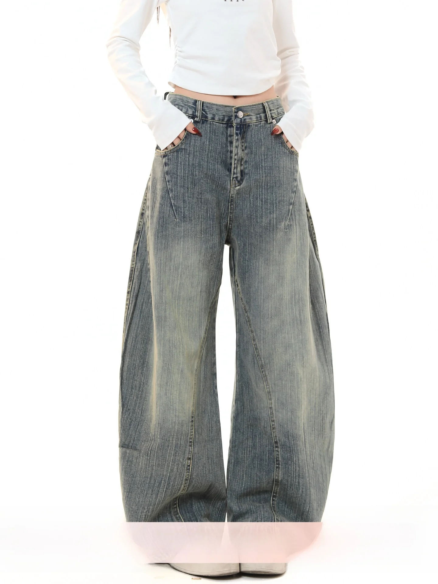 Retro American Sle Knife  Jeans Women Loose Casual Spring Lazy Loose Fit Casual Versatile Long Trousers