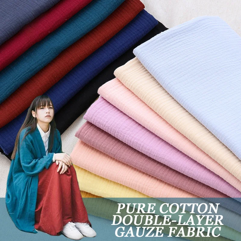 

1/2/4/5M Pure Cotton Crepe Texture Fabric Soft Thin Double-Layer Cotton Yarn Fabric For Diy Shirt Dress Underwear Dress Pajamas