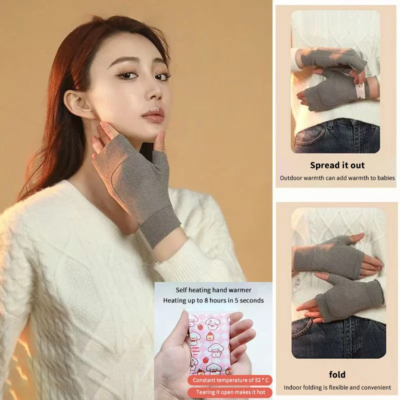 1 Pair Fashion Warm Women Fingerless Gloves Soft Solid Color Half Finger Gloves Touch Screen Velvet Mittens Winter Pocket Design