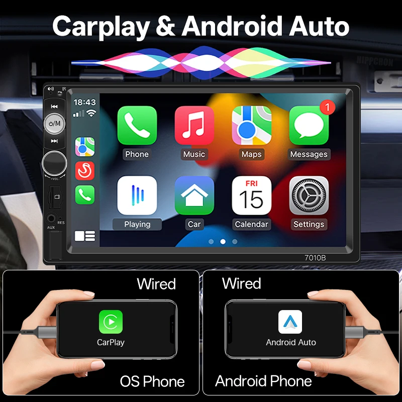HIPPCRON 2din راديو السيارة Carplay أندرويد السيارات 7 "شاشة تعمل باللمس ستيريو الوسائط المتعددة مشغل MP5 العالمي مرآة ربط دعم الكاميرا #2