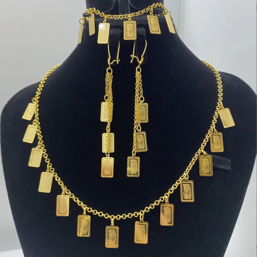 Dubai Bridal Vintage-Hochzeitsschmuck-Set, 21 Karat vergoldet, arabischer muslimischer Anhänger, Halskette, Armband, marokkanischer Damen-Party-Schmuck – Detail 3