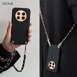 Crossbody Leather Lanyard Soft Silicone Case For Huawei Mate 50 Pro Necklace Strap Shoulder Cover For Huawei Mate 40 30 50 Pro