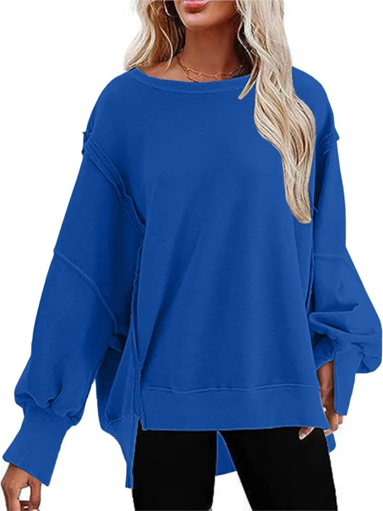 Sudadera holgada informal para mujer, Abrigo con capucha de moda, jersey de Color sólido, cuello redondo, camiseta de manga larga, TopS para mujer,