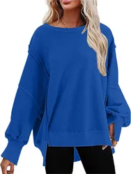 Sudadera holgada informal para mujer, Abrigo con capucha de moda, jersey de Color sólido, cuello redondo, camiseta de manga larga, TopS para mujer, Otoño, nuevo