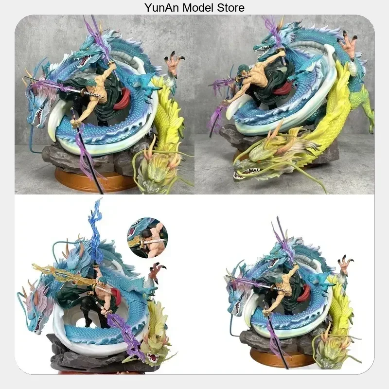 35cm One Piece Three Dragons Zoro Ultra Giant Tornado Anime Figure Statue Desktop Decoration Collectible Gift
