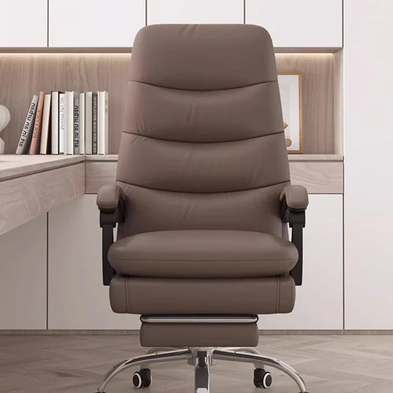 Cadeira de escritório marrom elegante, apoio para os pés de luxo, confortável, giratória, para jogos, estética moderna, móveis de escritório